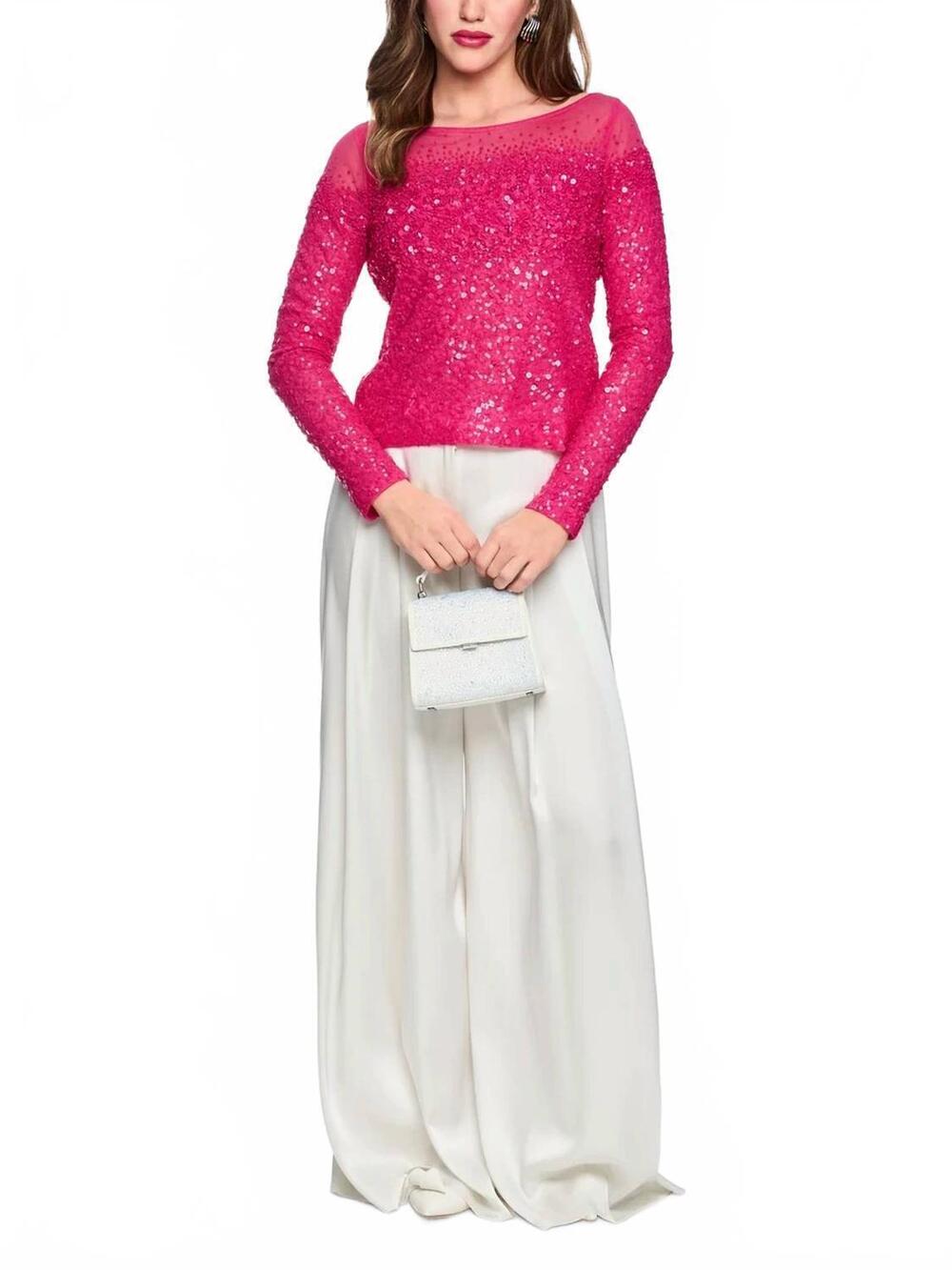NEW MARC CAIN sequin long sleeves top in hot pink